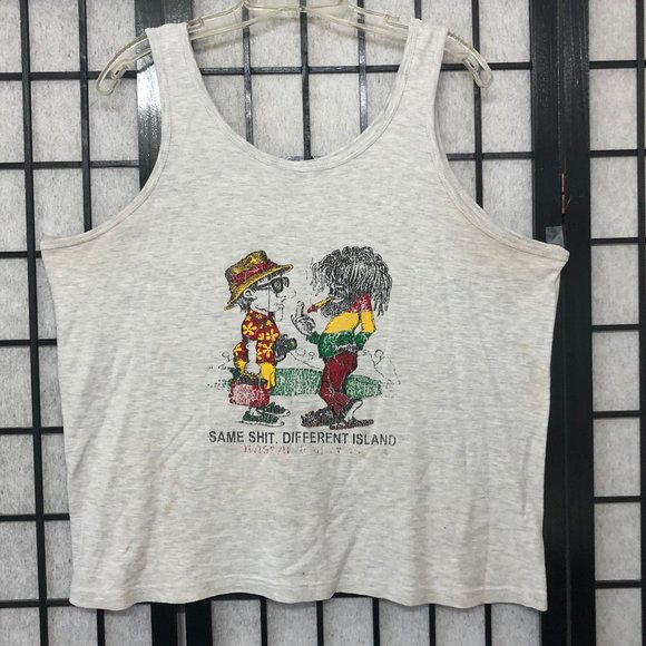 90s Vintage Tank Top T shirt Tee Gray Large Same $h!t Different Island Nassau PP - Picture 2 of 10